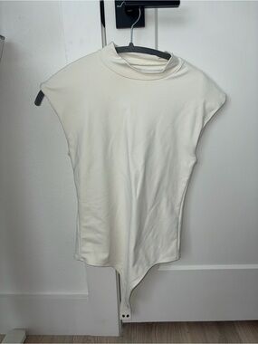 Abercrombie & Fitch Cream Mock Neck Cap-Sleeve Bodysuit